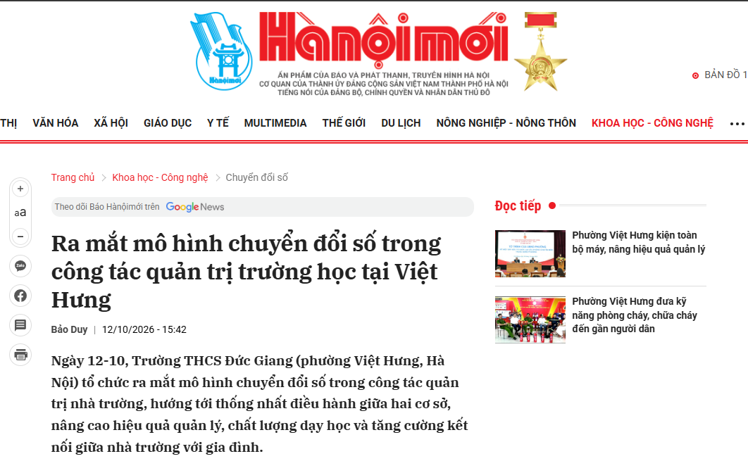 Ra mắt mô hình chuyển đổi số trong công tác quản trị trường học tại Việt Hưng